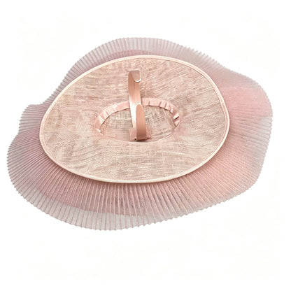 Blush Pink Romantic Pleated Mesh Derby Hat with Flowers