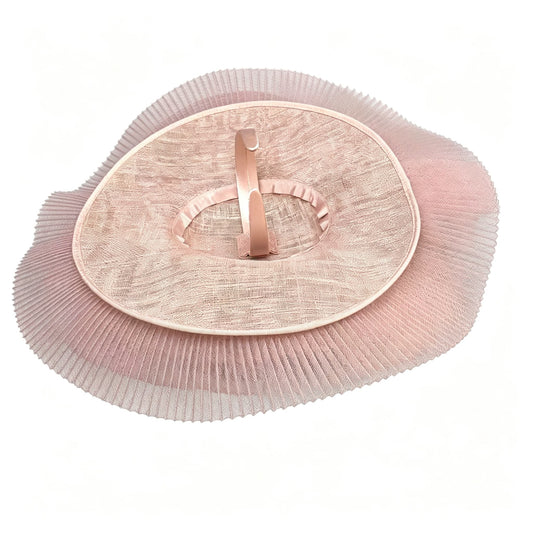Blush Pink Romantic Pleated Mesh Derby Hat with Flowers