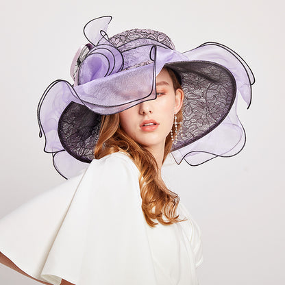 Avant-Garde Organza Ruffled Church Hat with Lace
