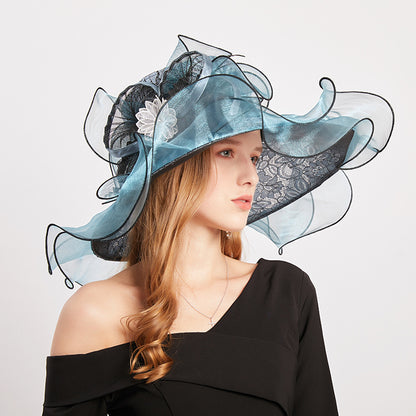 Avant-Garde Organza Ruffled Church Hat with Lace