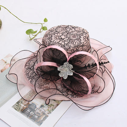 Avant-Garde Organza Ruffled Church Hat with Lace