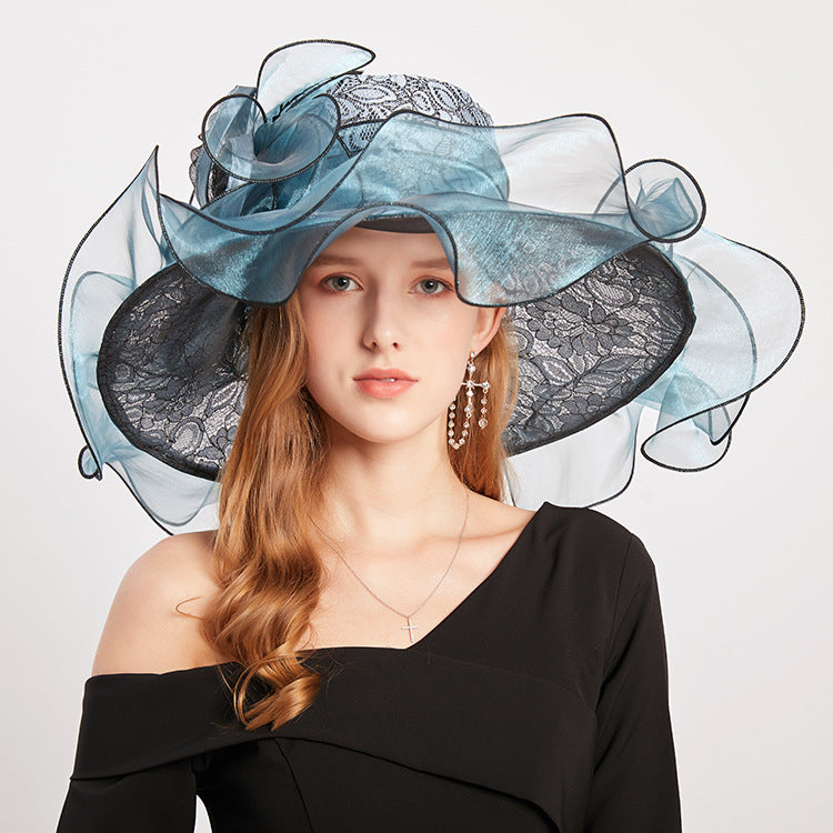 Avant-Garde Organza Ruffled Church Hat with Lace