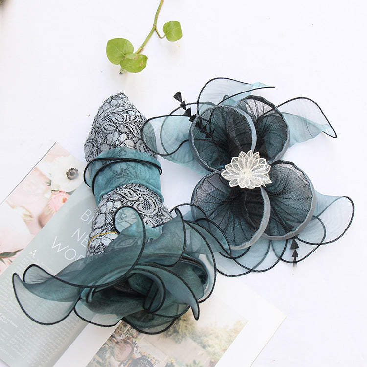 Avant-Garde Organza Ruffled Church Hat with Lace