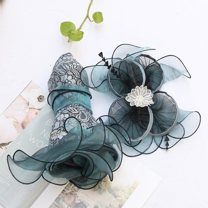 Avant-Garde Organza Ruffled Church Hat with Lace