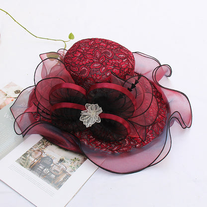 Avant-Garde Organza Ruffled Church Hat with Lace