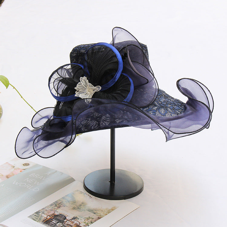 Avant-Garde Organza Ruffled Church Hat with Lace