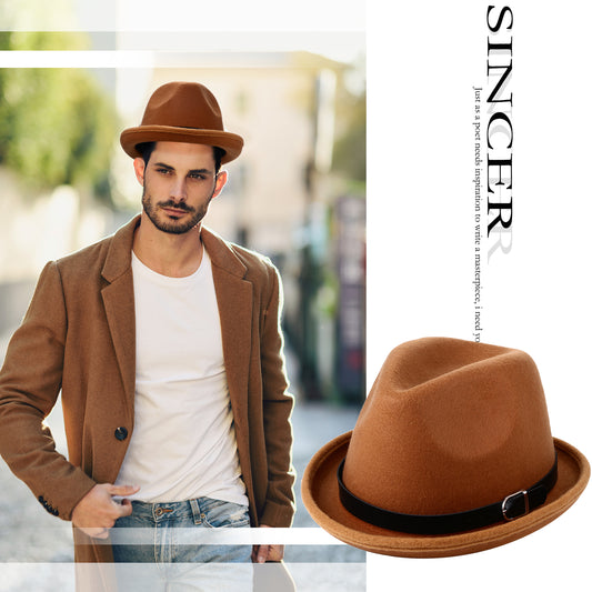 Camel Classic Pork Pie Fedora Jazz Hat with Belt | Size M-L - Boniskiss
