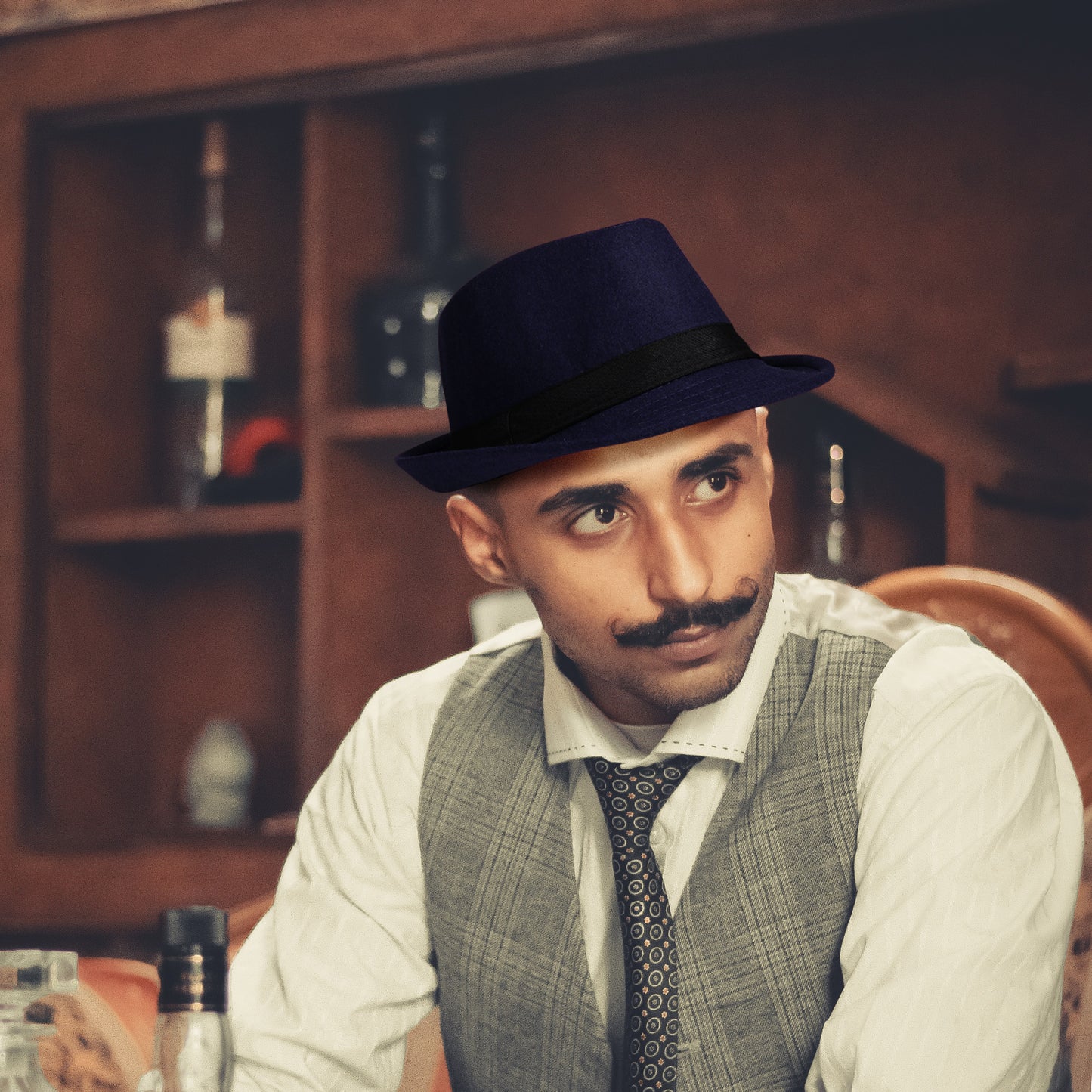 Blue Classic Derby Style Short Brim Trilby Hat | Size L - Boniskiss