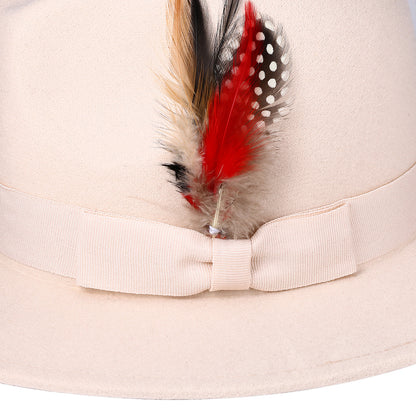 Beige Bohemian Feather Fedora Hat | Size M-L - Boniskiss