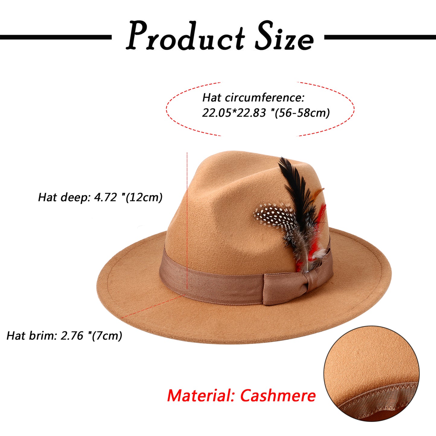 Camel Bohemian Feather Fedora Hat | Size M-L - Boniskiss