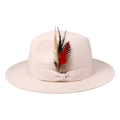 Beige Bohemian Feather Fedora Hat | Size M-L - Boniskiss