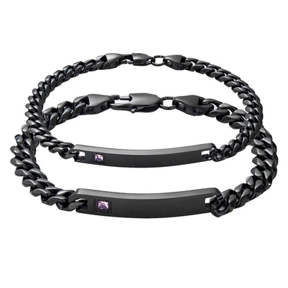 2PCs Couple's Personalized Stainless Steel Cuban Link CZ Bracelet - Boniskiss