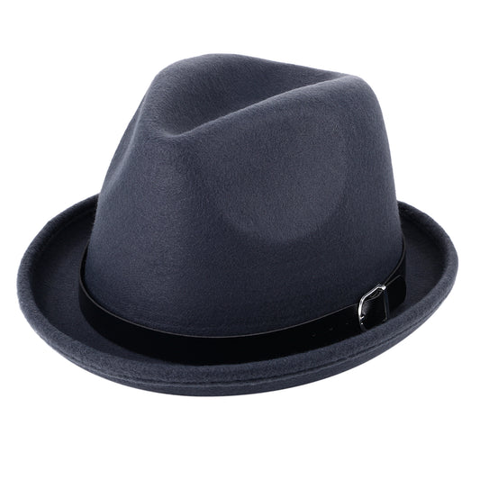 Gray Classic Pork Pie Fedora Jazz Hat with Belt | Size M-L - Boniskiss