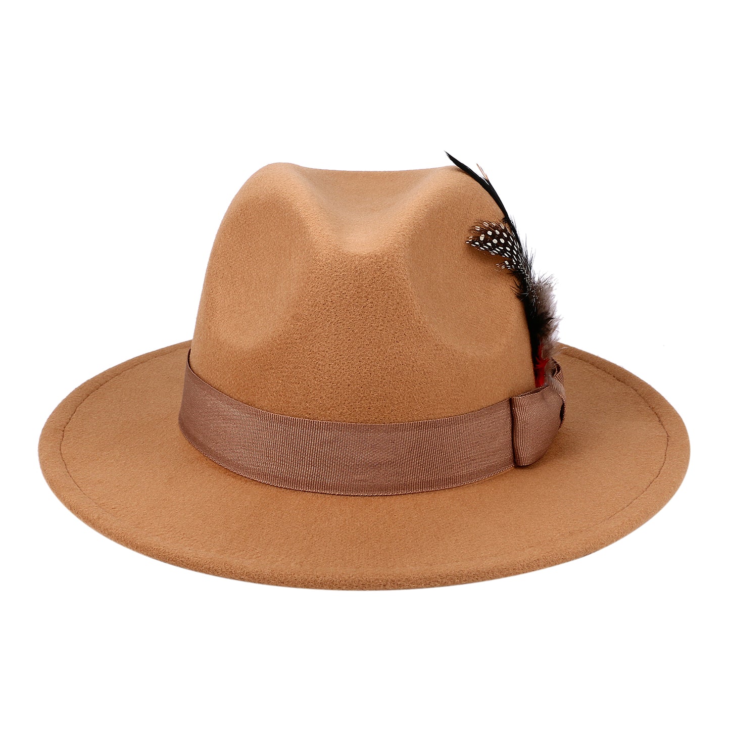Camel Bohemian Feather Fedora Hat | Size M-L - Boniskiss