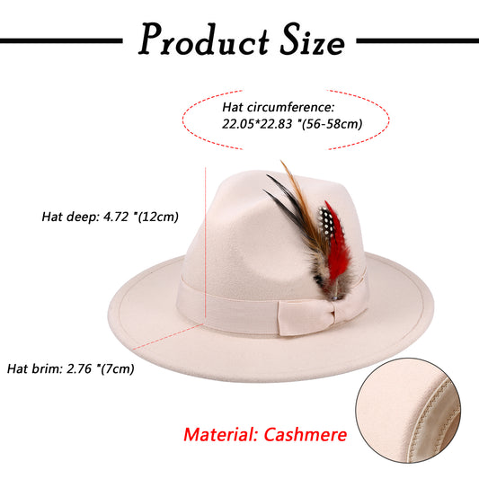Beige Bohemian Feather Fedora Hat | Size M-L - Boniskiss