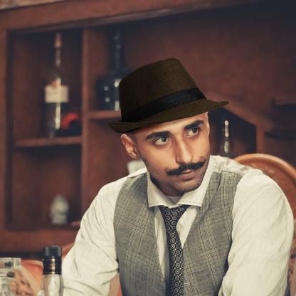 Coffee Classic Derby Style Short Brim Trilby Hat | Size L - Boniskiss