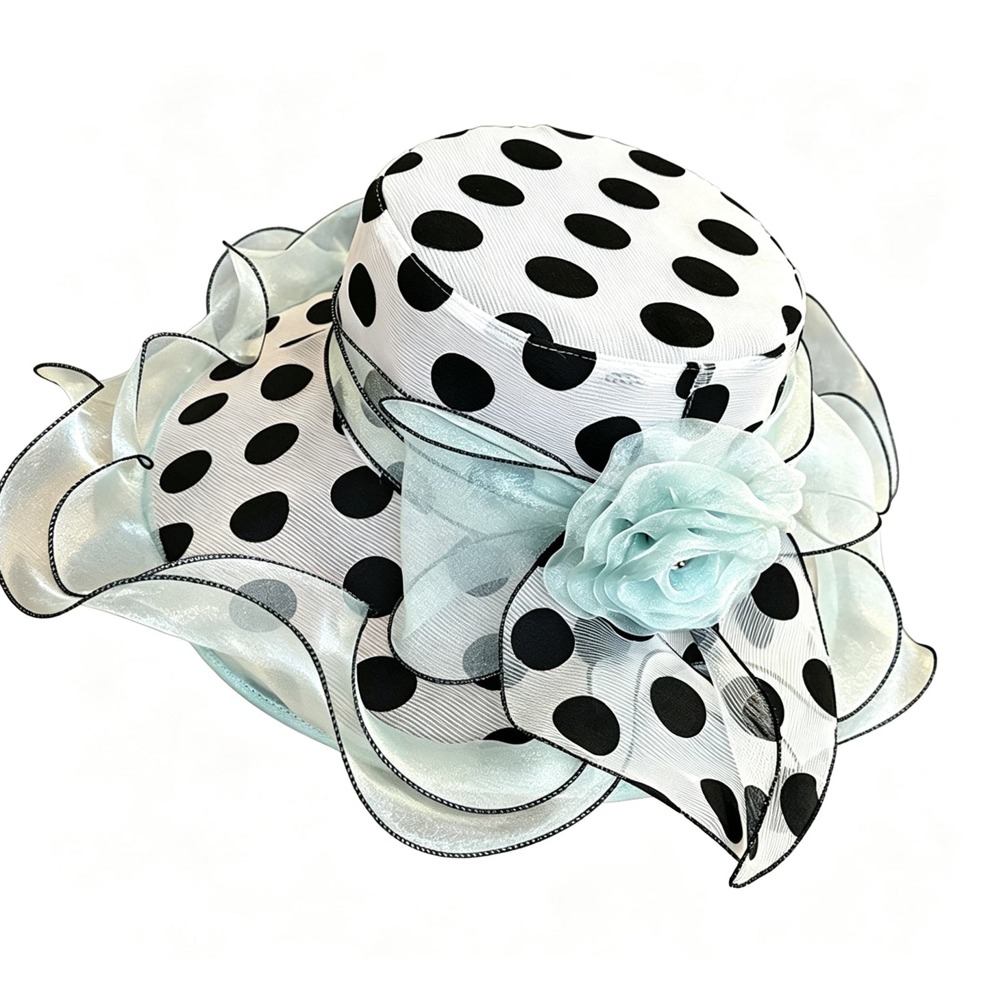 Vintage Polka Dot Organza Church Hat with Large Rose