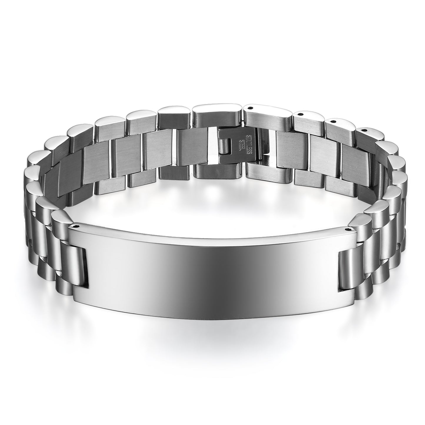 Personalized Classic Silver Tone Polished Stainless Steel Bracelet - Boniskiss
