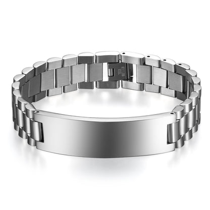 Personalized Classic Silver Tone Polished Stainless Steel Bracelet - Boniskiss