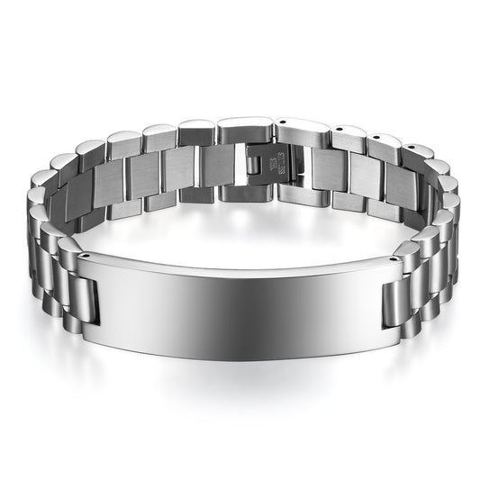 Personalized Classic Silver Tone Polished Stainless Steel Bracelet - Boniskiss
