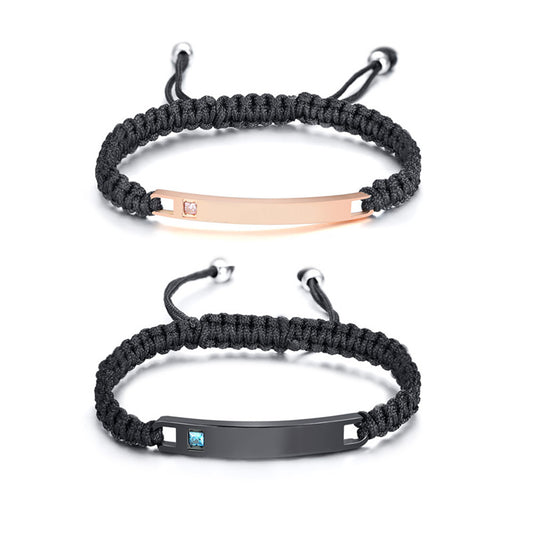 2PCs Customized Couple‘s Adjustable Leather Stainless Steel Bracelet - Boniskiss