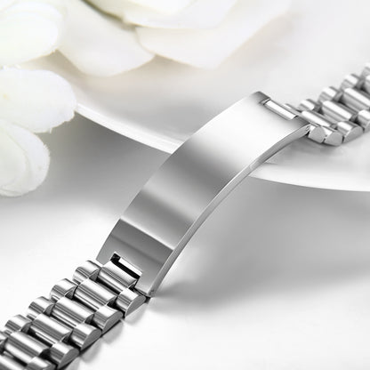 Personalized Classic Silver Tone Polished Stainless Steel Bracelet - Boniskiss