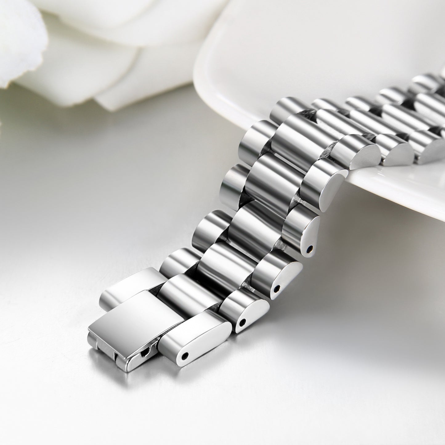 Personalized Classic Silver Tone Polished Stainless Steel Bracelet - Boniskiss