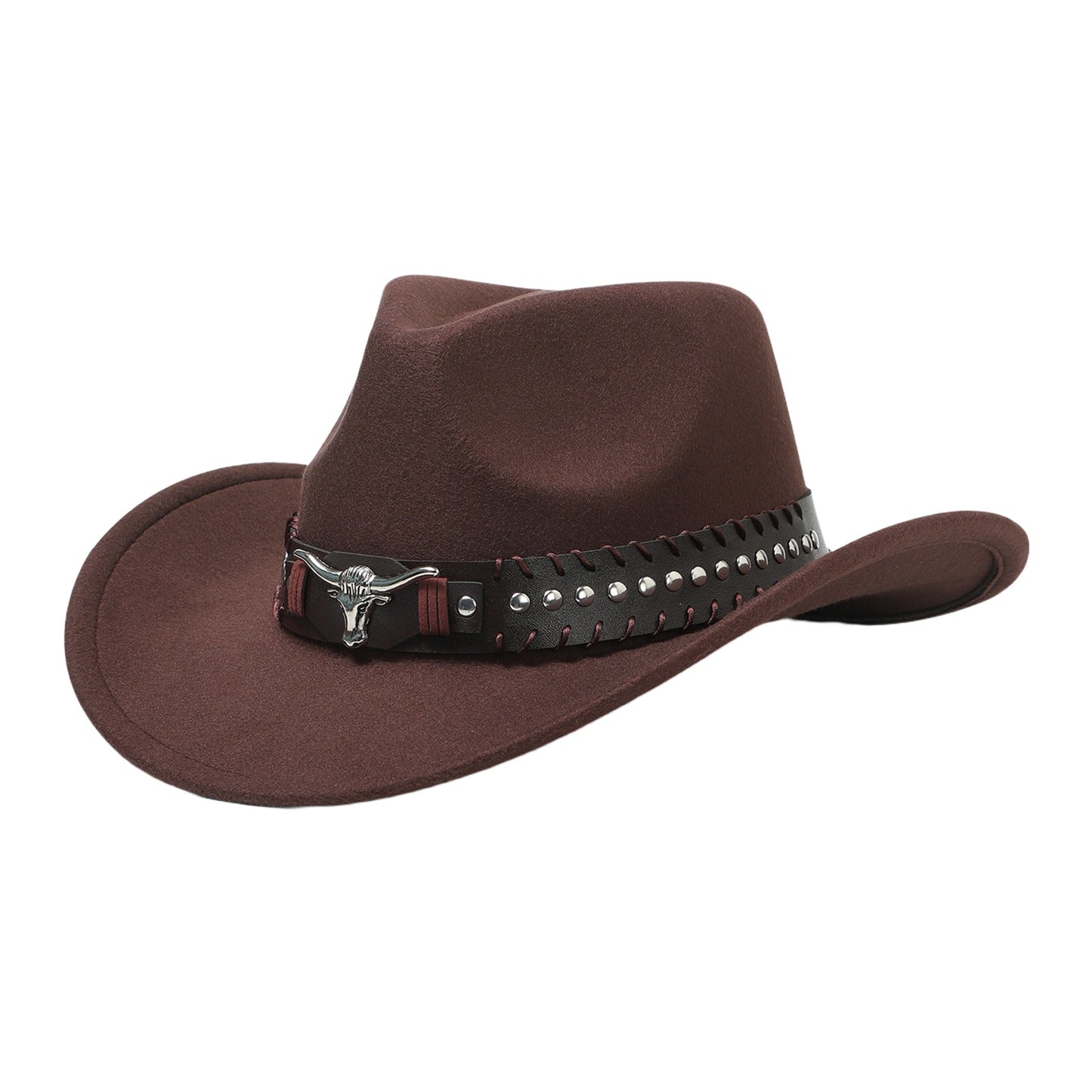 Cowboy Hat with Bull Head Rivet Belt Decoration - Boniskiss