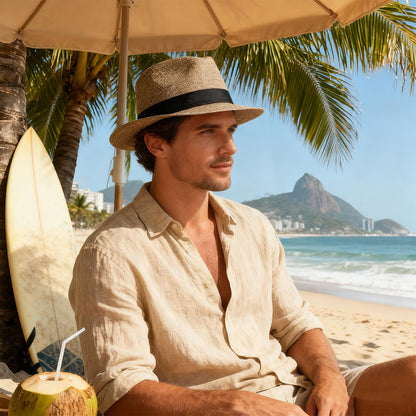 Chapeau de soleil Fedora Panama en lin à bords courts - Boniskiss