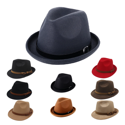 Classic Short Brim Fedora Trilby Jazz Hat with Belt - Boniskiss