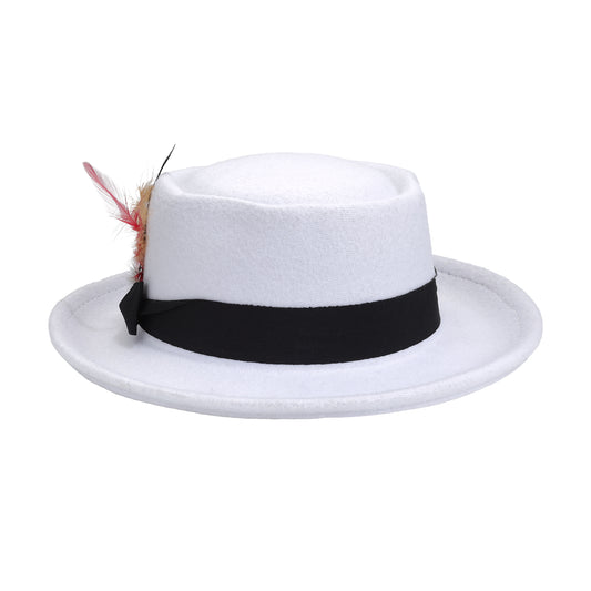 Boniskiss Unisex Classic Feather Vegan Felt Boater Fedora Hat