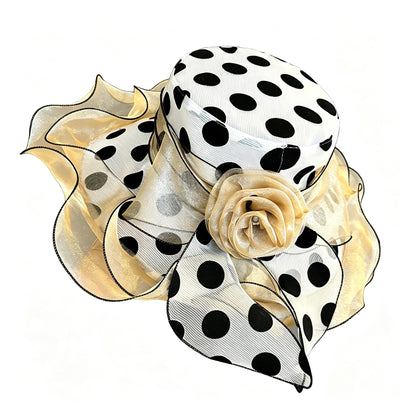 Vintage Polka Dot Organza Church Hat with Large Rose
