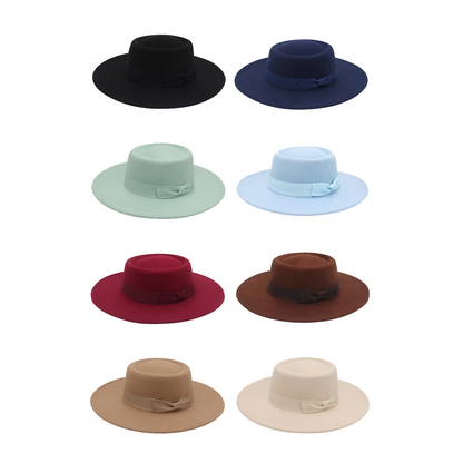 Classic Wide Brim Bow Fedora Hat - Boniskiss