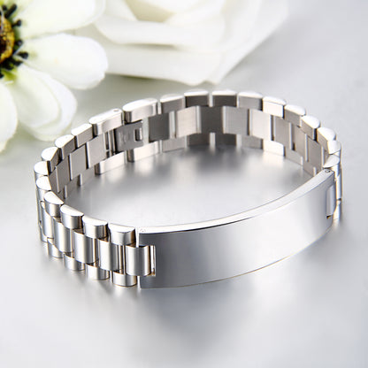 Personalized Classic Silver Tone Polished Stainless Steel Bracelet - Boniskiss