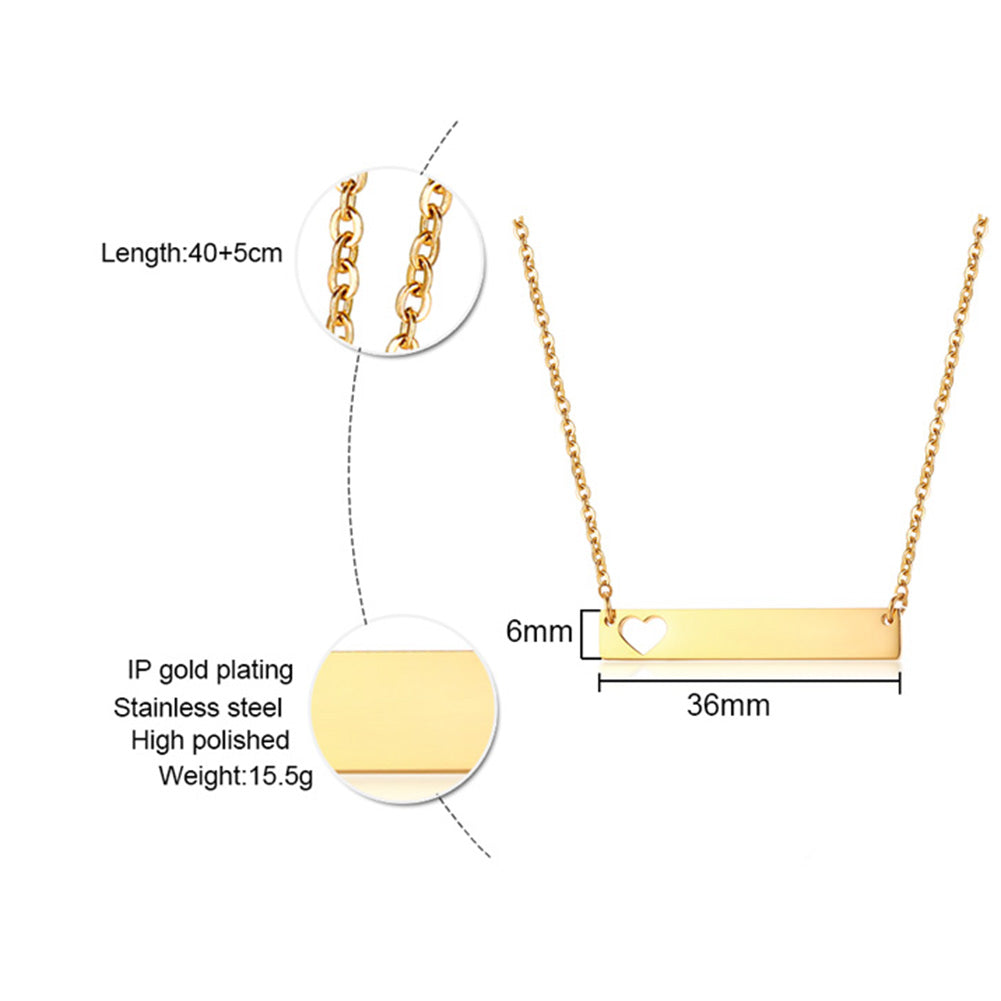 Customized Stainless Steel Horizontal Bar Heart Pendant Necklace - Boniskiss