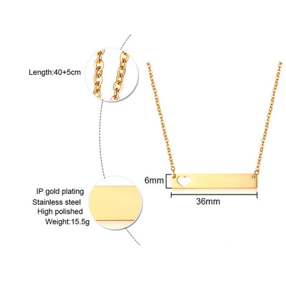 Customized Stainless Steel Horizontal Bar Heart Pendant Necklace - Boniskiss