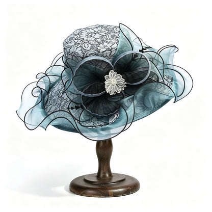 Avant-Garde Organza Ruffled Church Hat with Lace