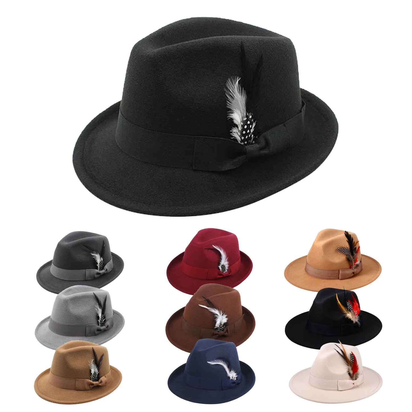 Classic Fedora Hat Short Brim Hat with Feather | Size M-L- Boniskiss