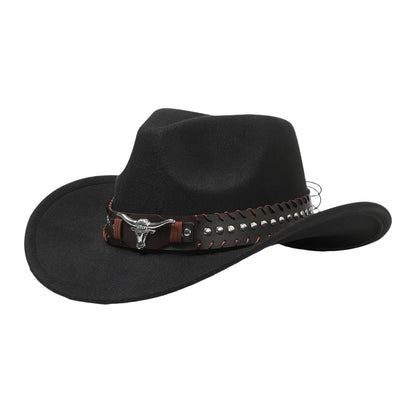 Cowboy Hat with Bull Head Rivet Belt Decoration - Boniskiss