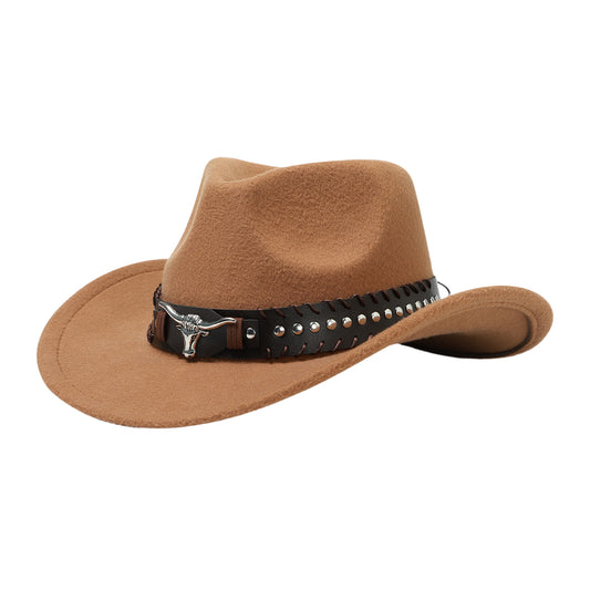 Cowboy Hat with Bull Head Rivet Belt Decoration - Boniskiss