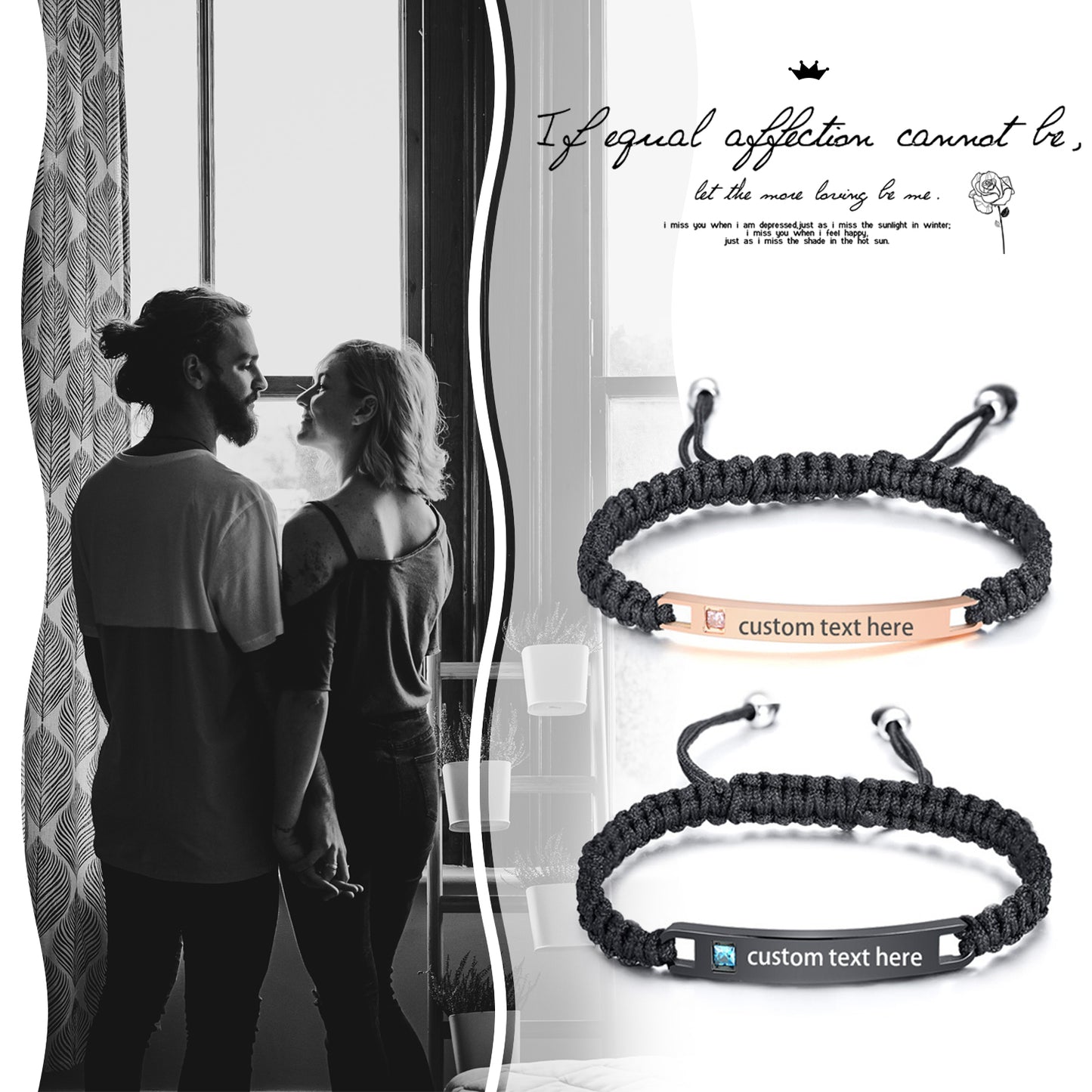 2PCs Customized Couple‘s Adjustable Leather Stainless Steel Bracelet - Boniskiss