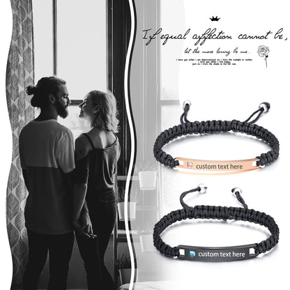 2PCs Customized Couple‘s Adjustable Leather Stainless Steel Bracelet - Boniskiss