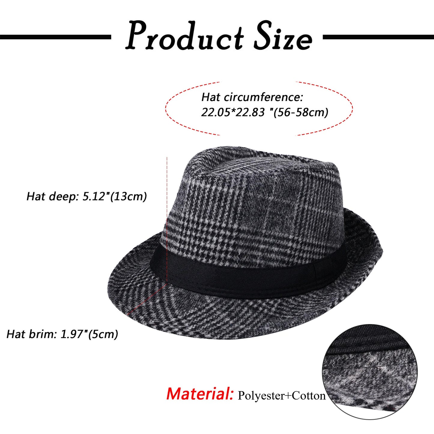Men's Classic Manhattan Gangster Trilby Fedora Hat - Boniskiss
