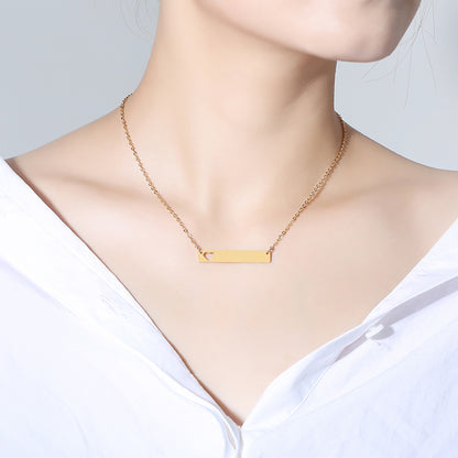 Customized Stainless Steel Horizontal Bar Heart Pendant Necklace - Boniskiss