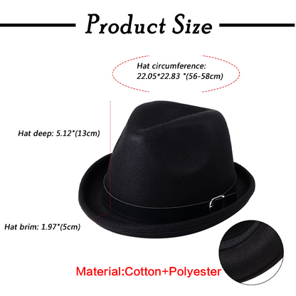Black Classic Pork Pie Fedora Jazz Hat with Belt | Size M-L - Boniskiss