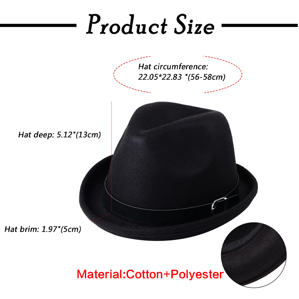 Gray Classic Pork Pie Fedora Jazz Hat with Belt | Size M-L - Boniskiss
