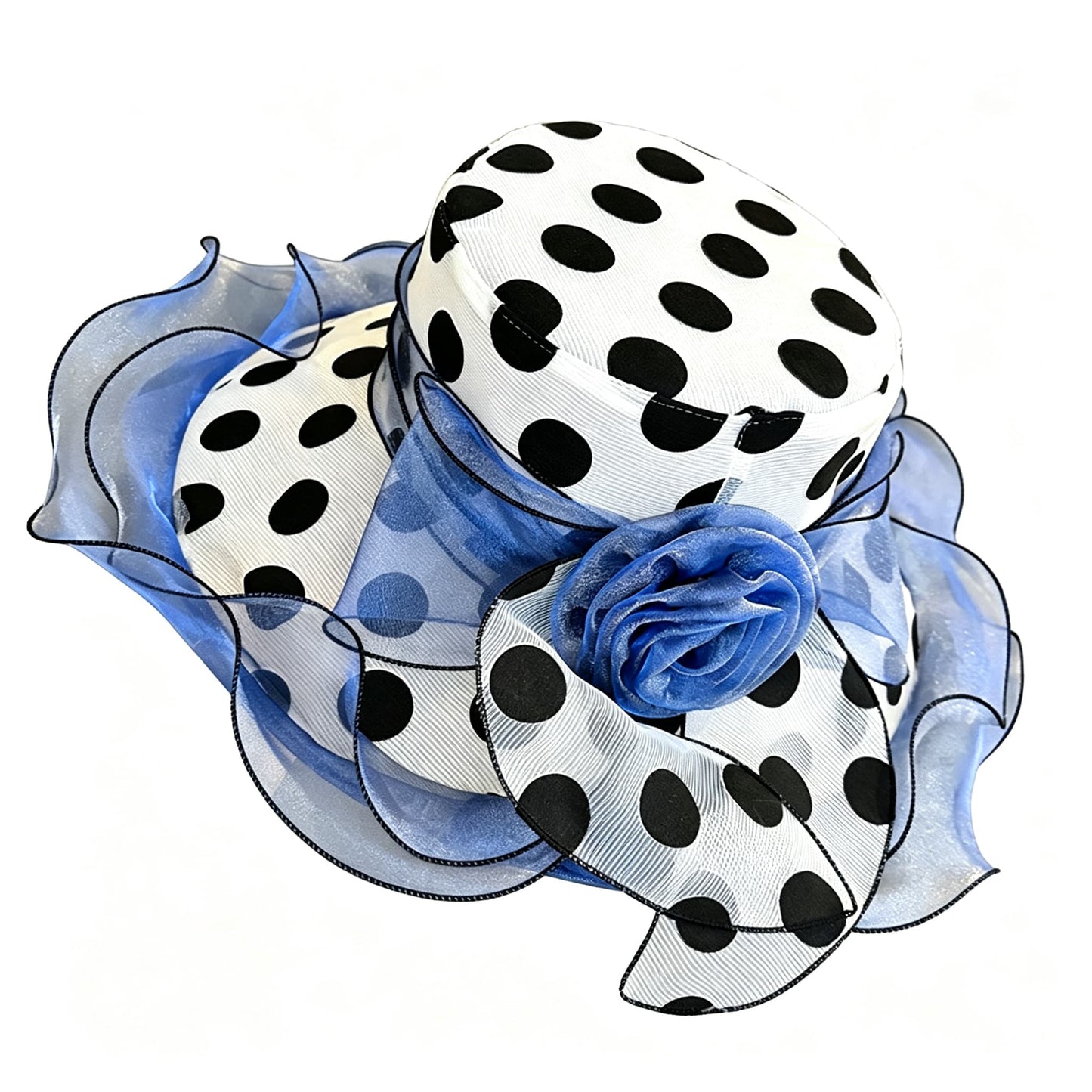 Vintage Polka Dot Organza Church Hat with Large Rose