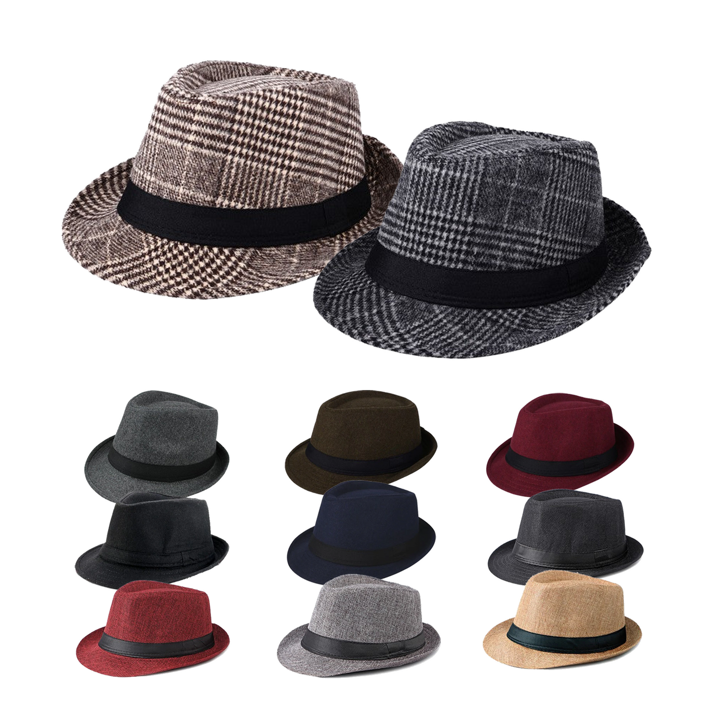 Men's Classic Manhattan Gangster Trilby Fedora Hat - Boniskiss