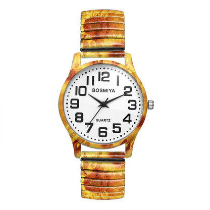Boniskiss "Sunflower" Women's Boho Printed Elastic Band Wrist Watch