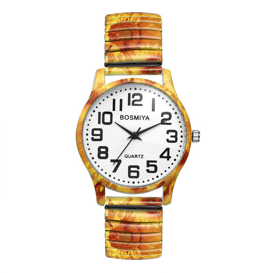 Boniskiss "Sunflower" Women's Boho Printed Elastic Band Wrist Watch